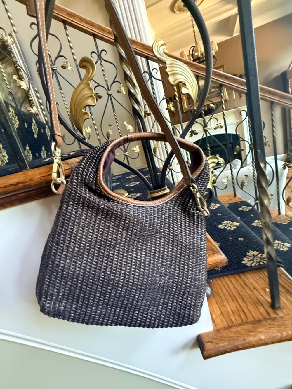 JJIll Woven Brown Shoulder Bag with Adjustable Strap. Cross body or handle. EUC - Picture 8 of 14